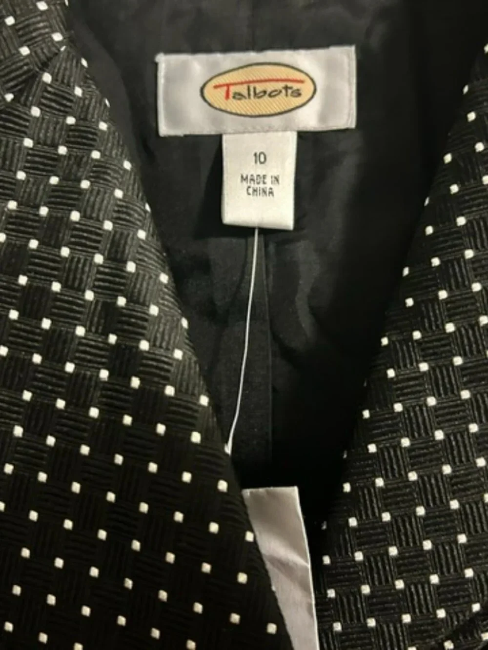 NWT Talbots Women's Black & White Polka Dot Cropped Blazer, Size 10